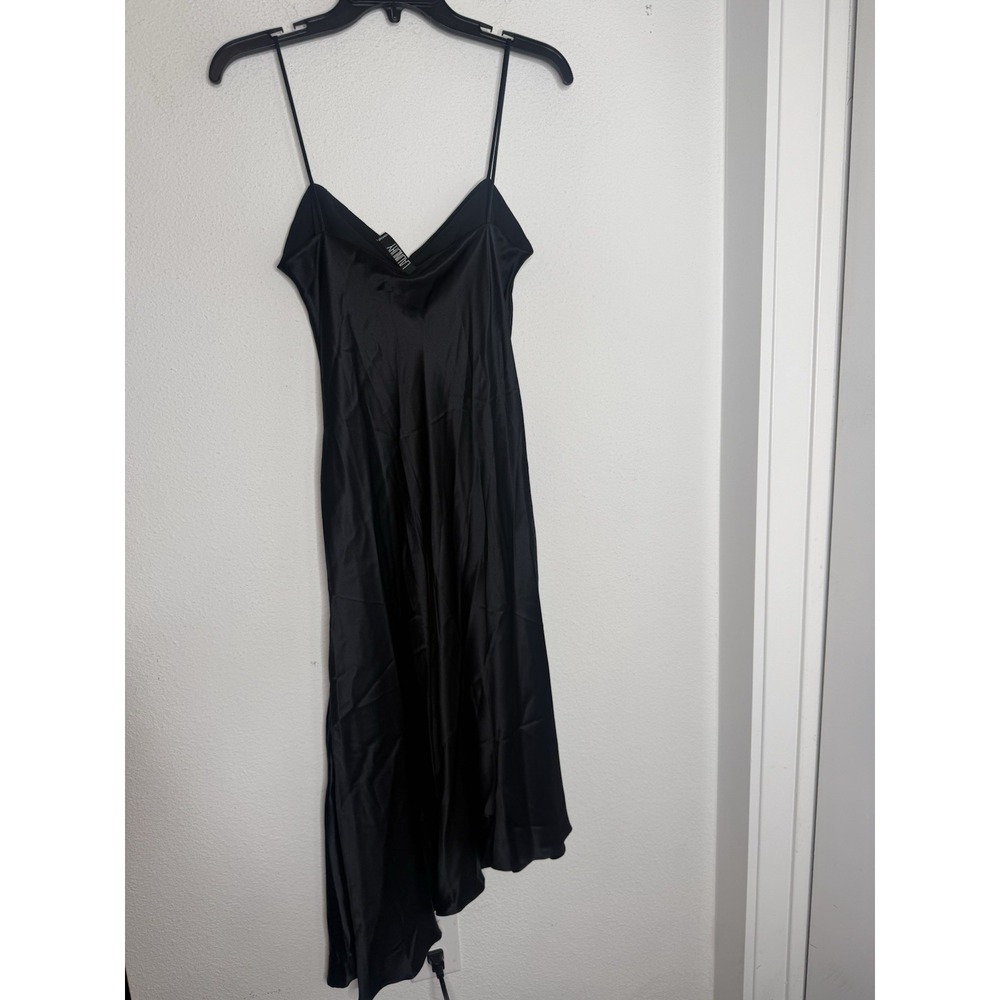 Laundry by Shelli Segal Y2K Silk Slip Dress Size 10 Black Bias Asymmetrical Hem - Picture 8 of 12